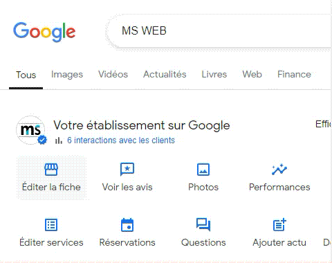 Edition de la fiche d'établissement Google pour optimisation